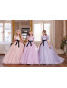 Puff Sleeves Beaded Tulle Flower Girl Dress With Horsehair Hem